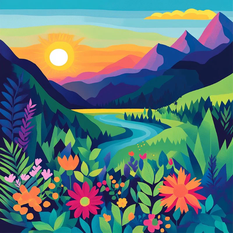 Pintura sobre números - Paisaje Colorido