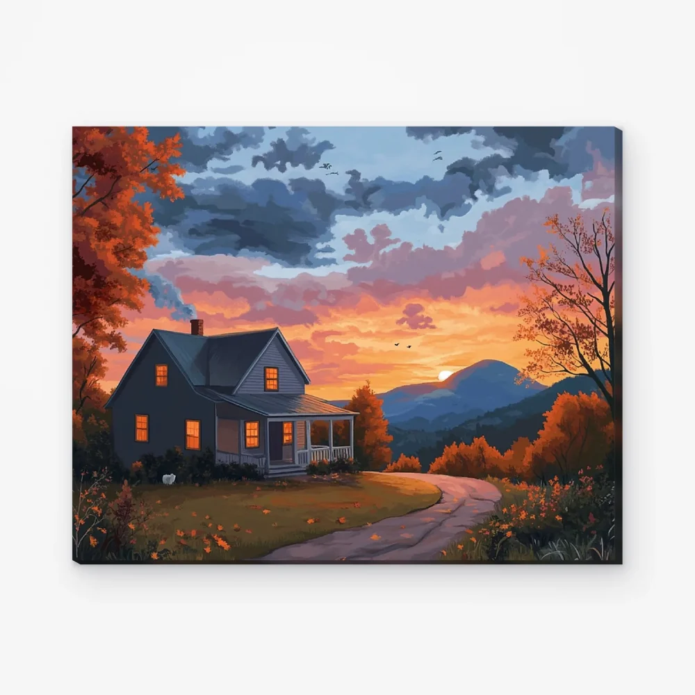 Pintar por Números - Acogedor paisaje de cabaña V4