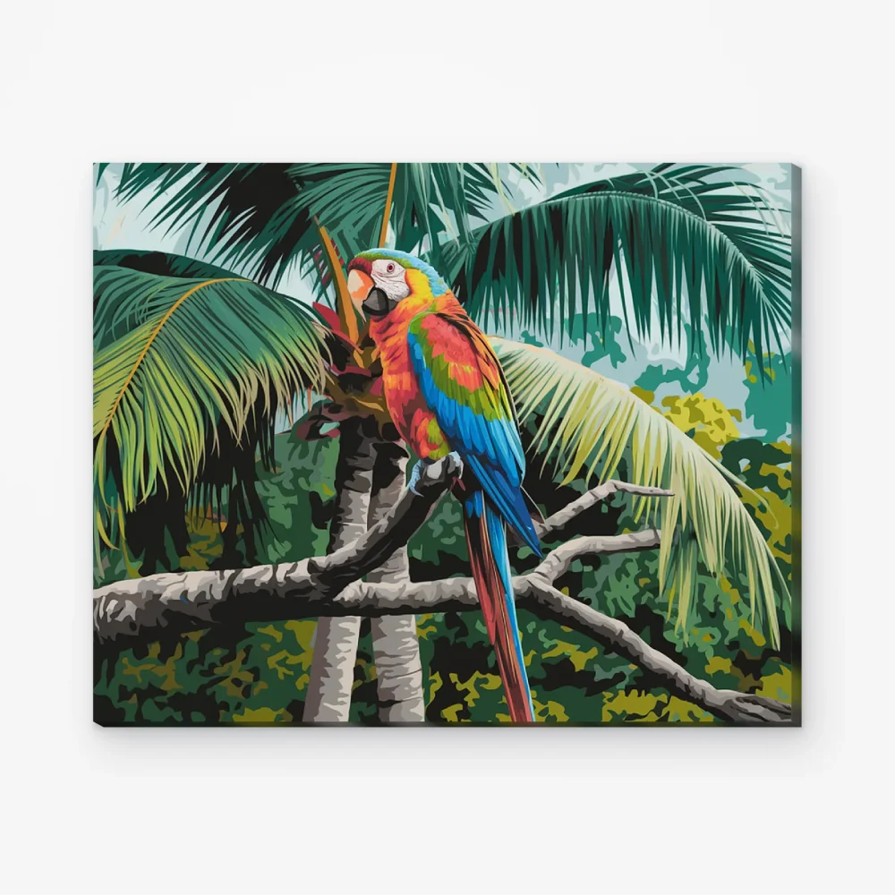 Pintar por Números - Colorido loro posado en una rama tropical V2