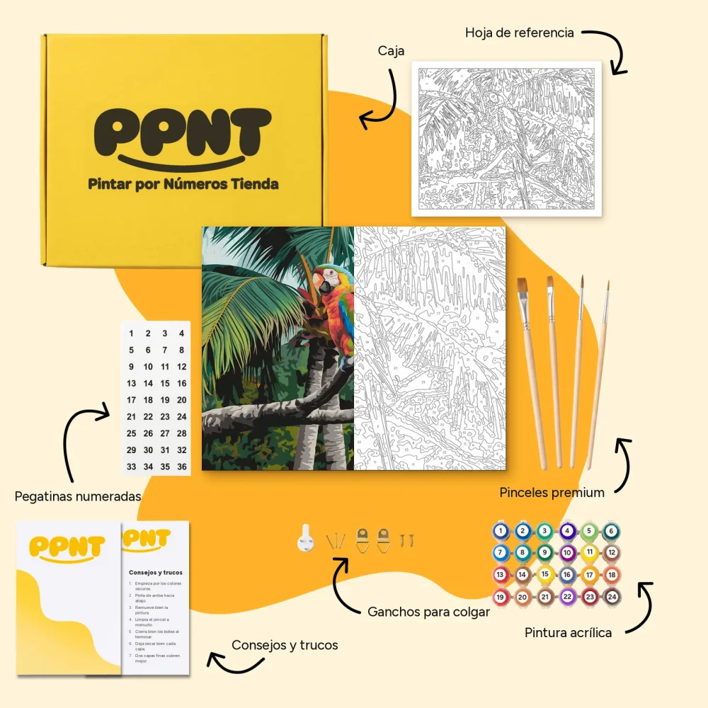 Pintar por Números - Colorido loro posado en una rama tropical V2