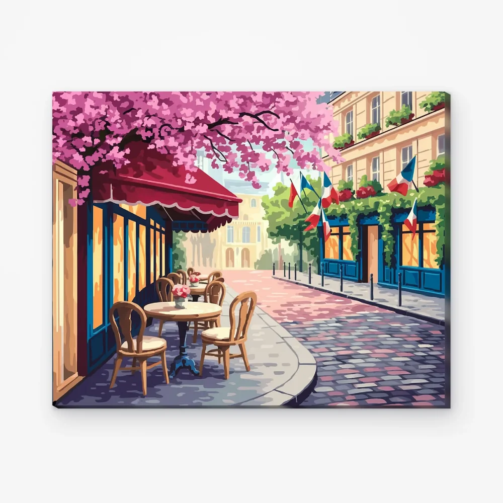 Pintar por Números - Encantador café callejero parisino con adoquines