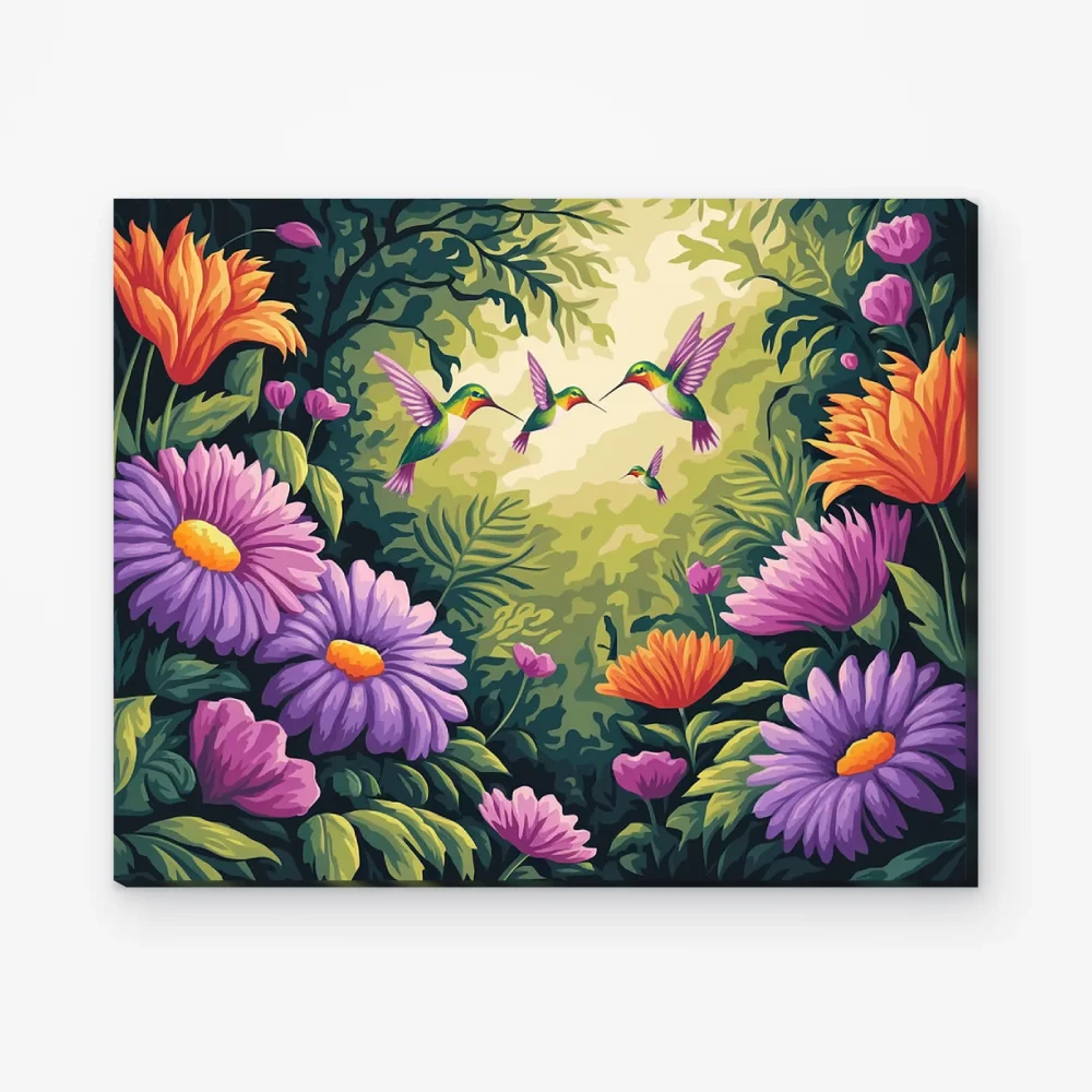 Pintar por Números - Exuberante selva tropical con flores y aves exóticas