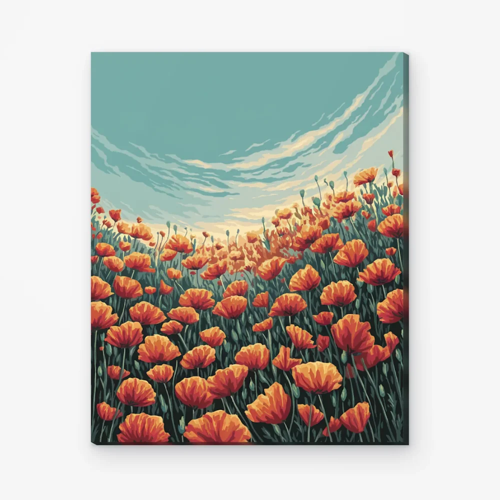 Pintar por Números - Vibrante campo de amapolas bajo un cielo azul
