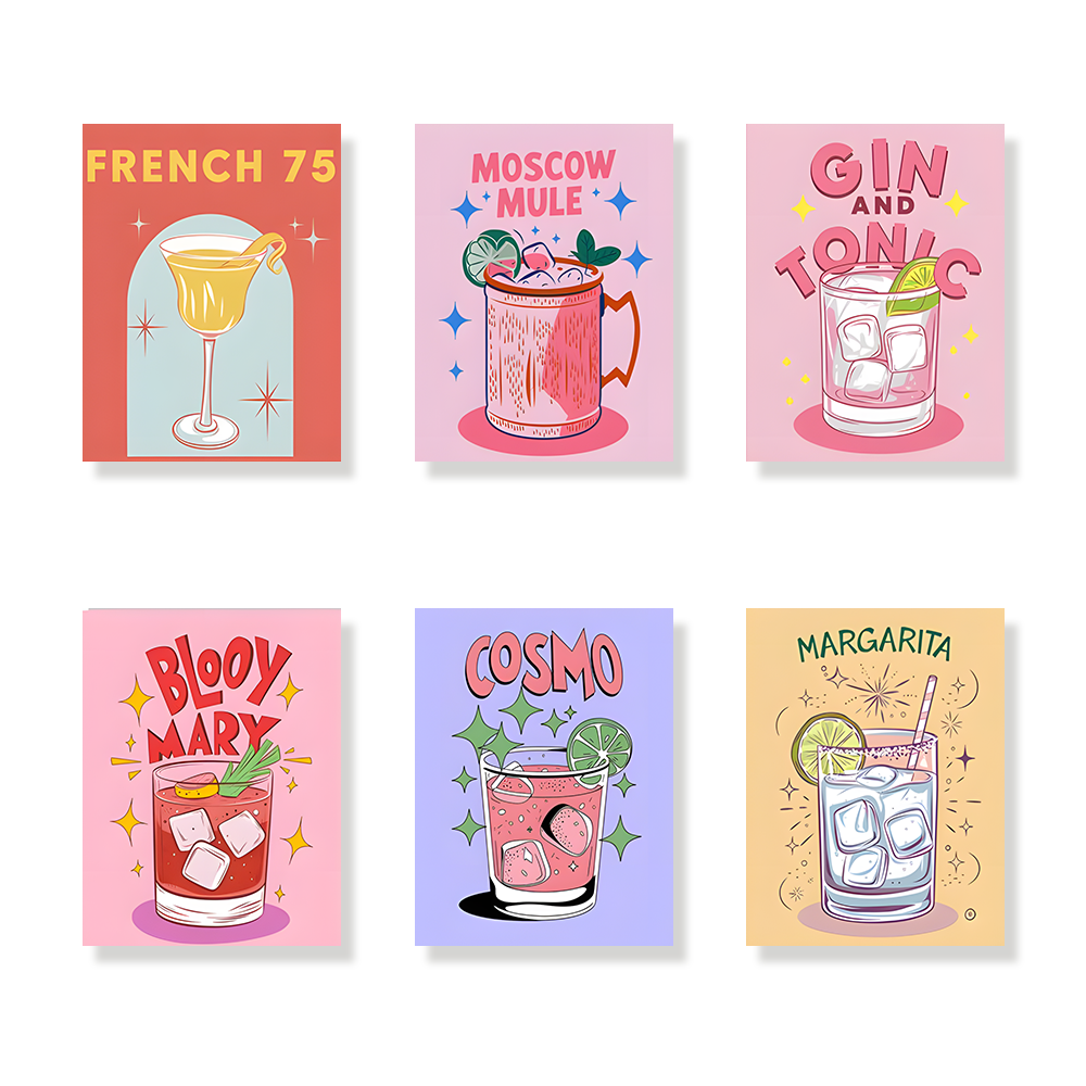 Pintar por números - 6 mini pinturas | Conjunto de cócteles