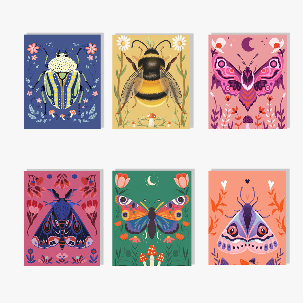 Pintar por números - 6 mini pinturas | Conjunto de edición de insectos