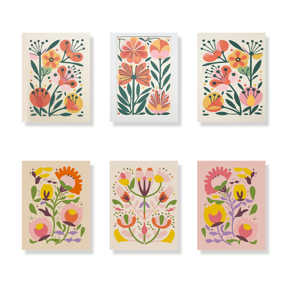 Pintar por números - 6 mini pinturas | Conjunto de flores boho