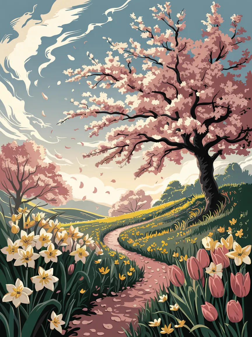 Pintar por Números - Camino de los cerezos en flor, foto 2