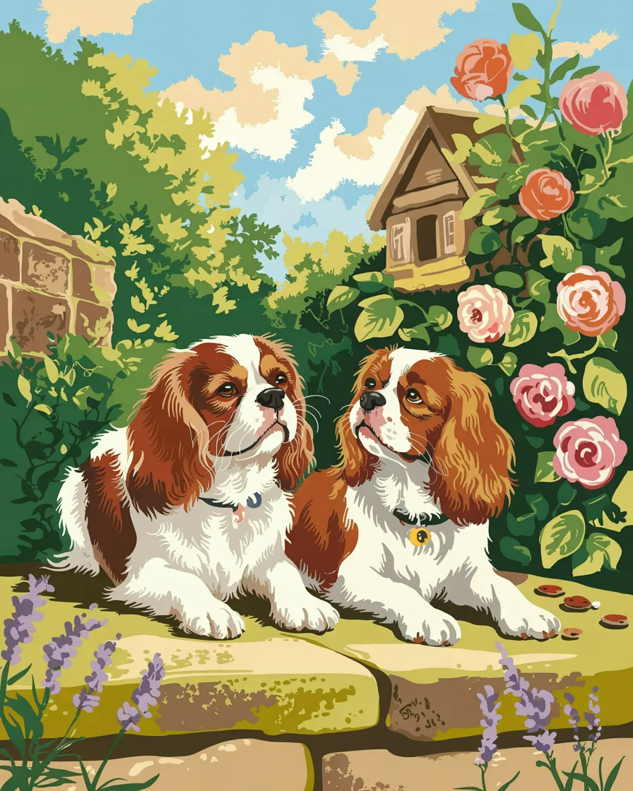 Pintar por Números - Dulces Cavaliers en un abrazo floral, foto 2