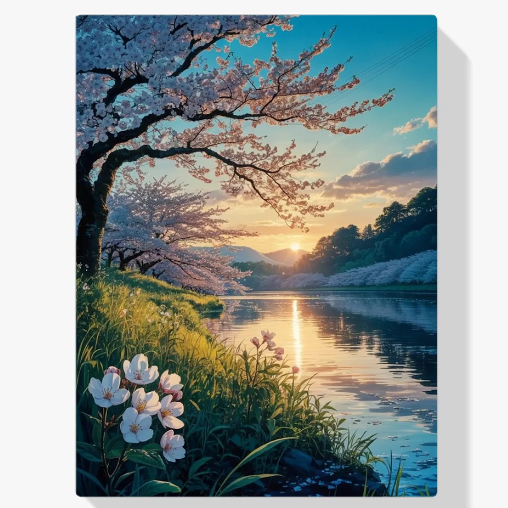 Pintar por Números - Cerezos en flor al atardecer