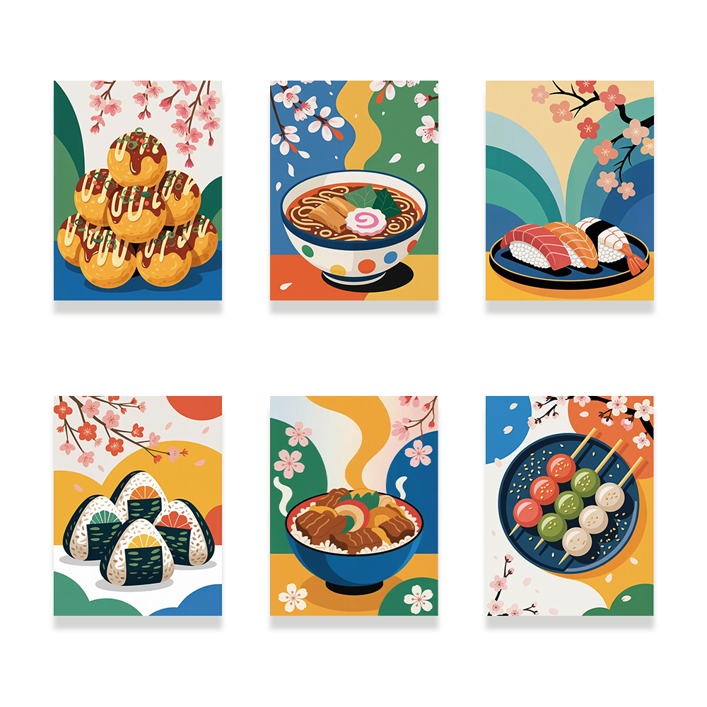 Pintar por números - 6 mini pinturas | Conjunto de Saborea Japón