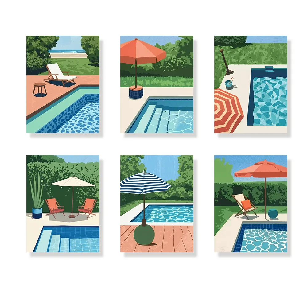 Pintar por números - 6 mini pinturas | Eco junto a la piscina