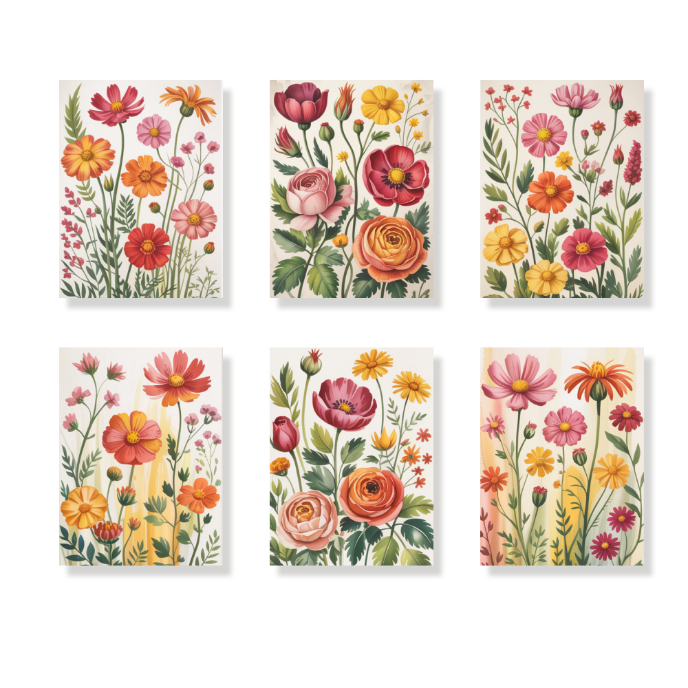 Pintar por números - 6 mini pinturas | Conjunto de Armonía botánica