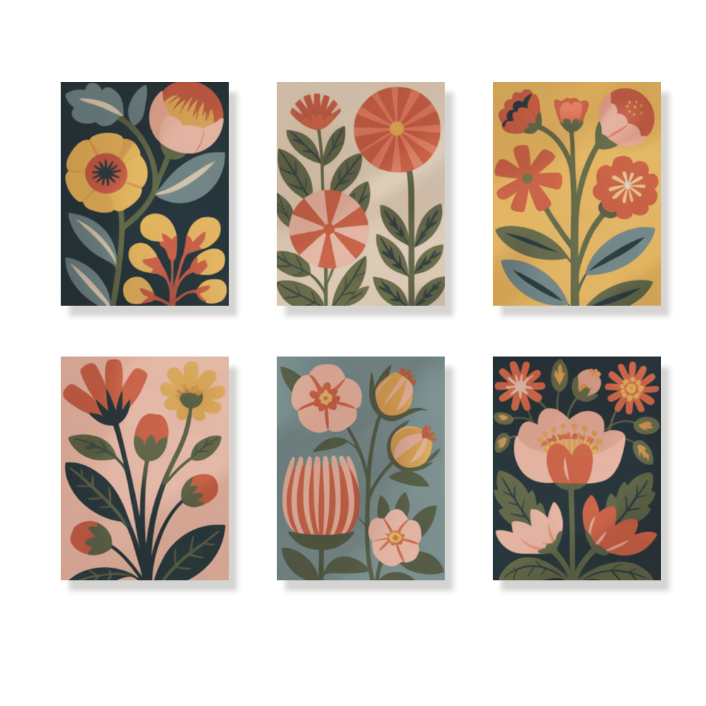 Pintar por números - 6 mini pinturas | Conjunto de Jardín Retro