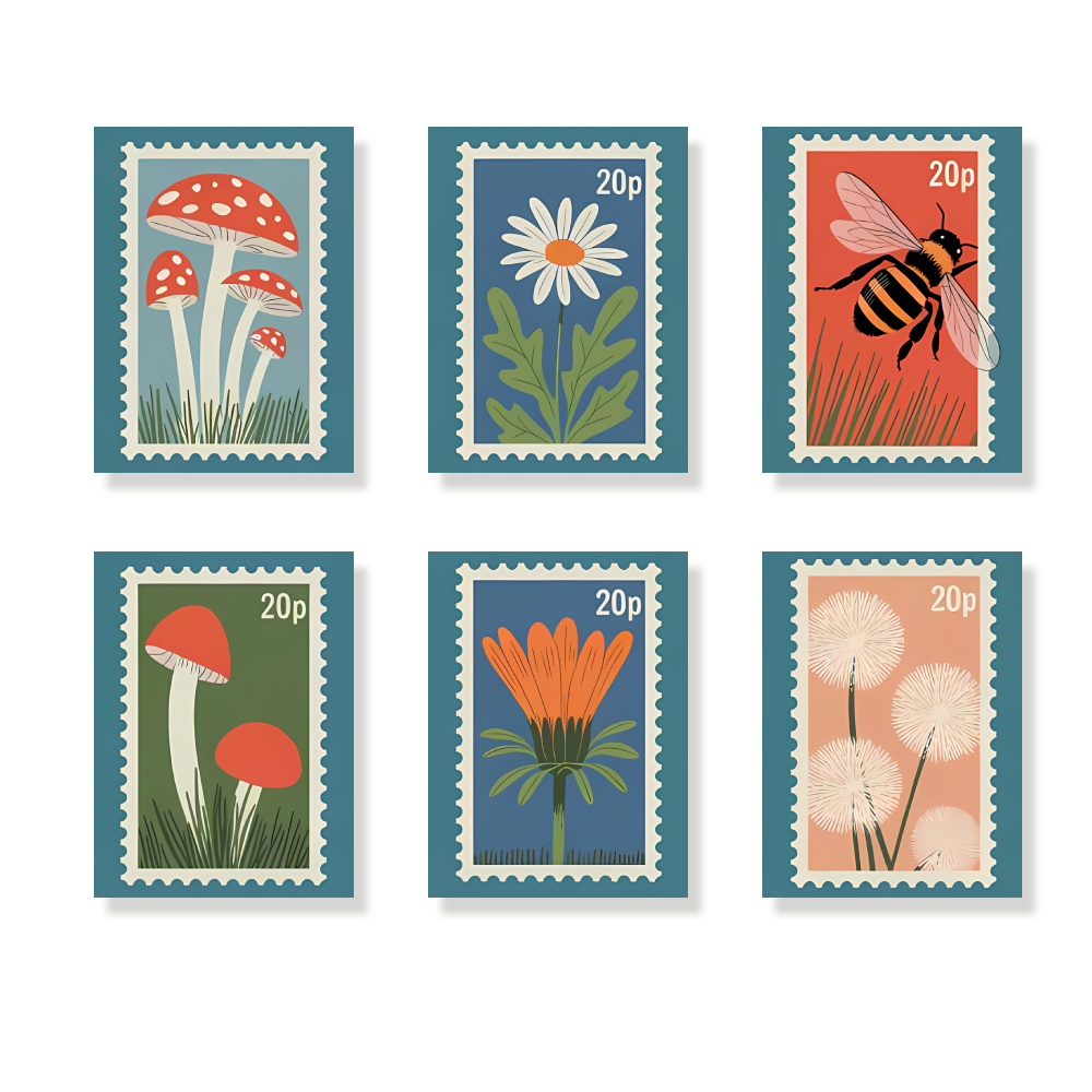 Pintar por números - 6 mini pinturas | Conjunto de Láminas vintage de naturaleza