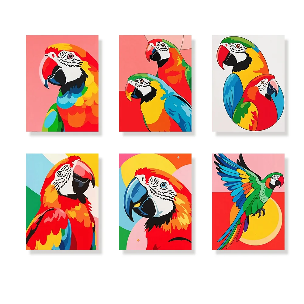 Pintar por números - 6 mini pinturas | Amigos emplumados