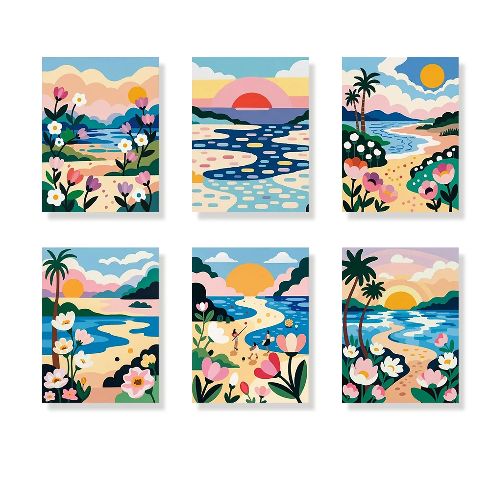 Pintar por números - 6 mini pinturas | Atardecer de pétalos