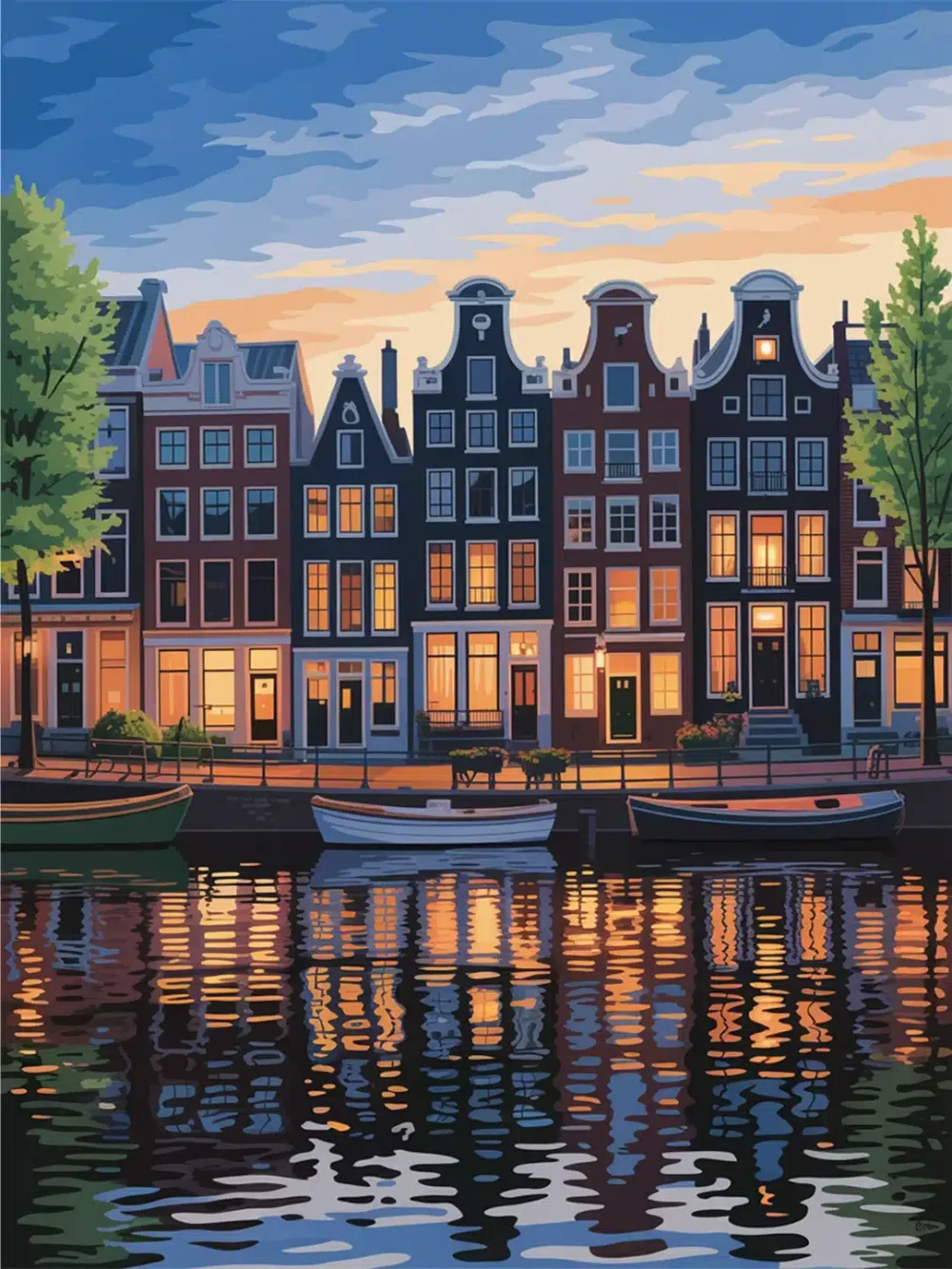Pintar por Números - Casas del canal de Ámsterdam al atardecer, foto 2