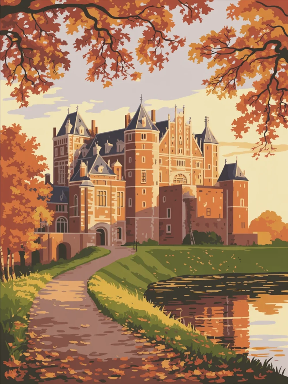 Pintar por Números - Castillo de Muiderslot en otoño, foto 2