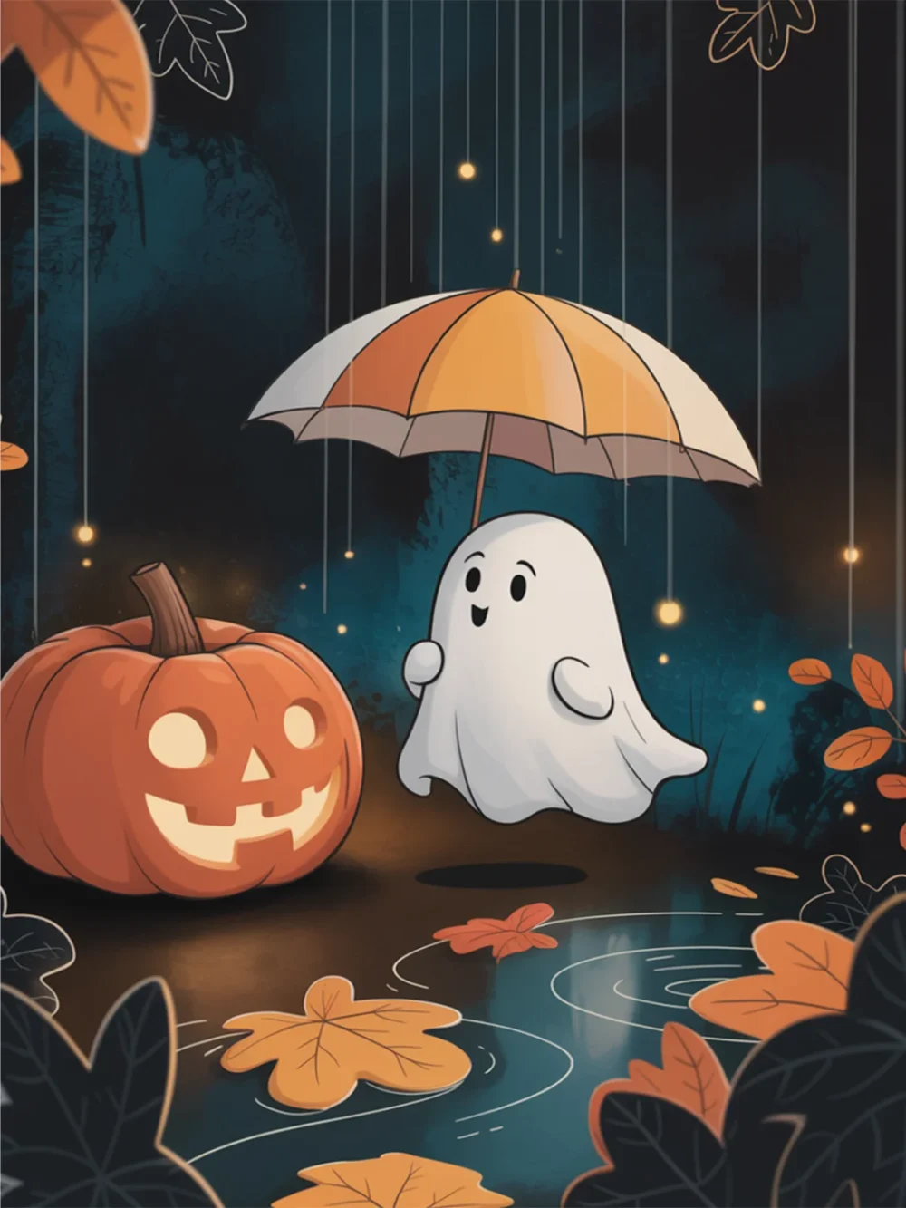 Pintar por Números - Fantasma con calabaza bajo la lluvia, foto 2