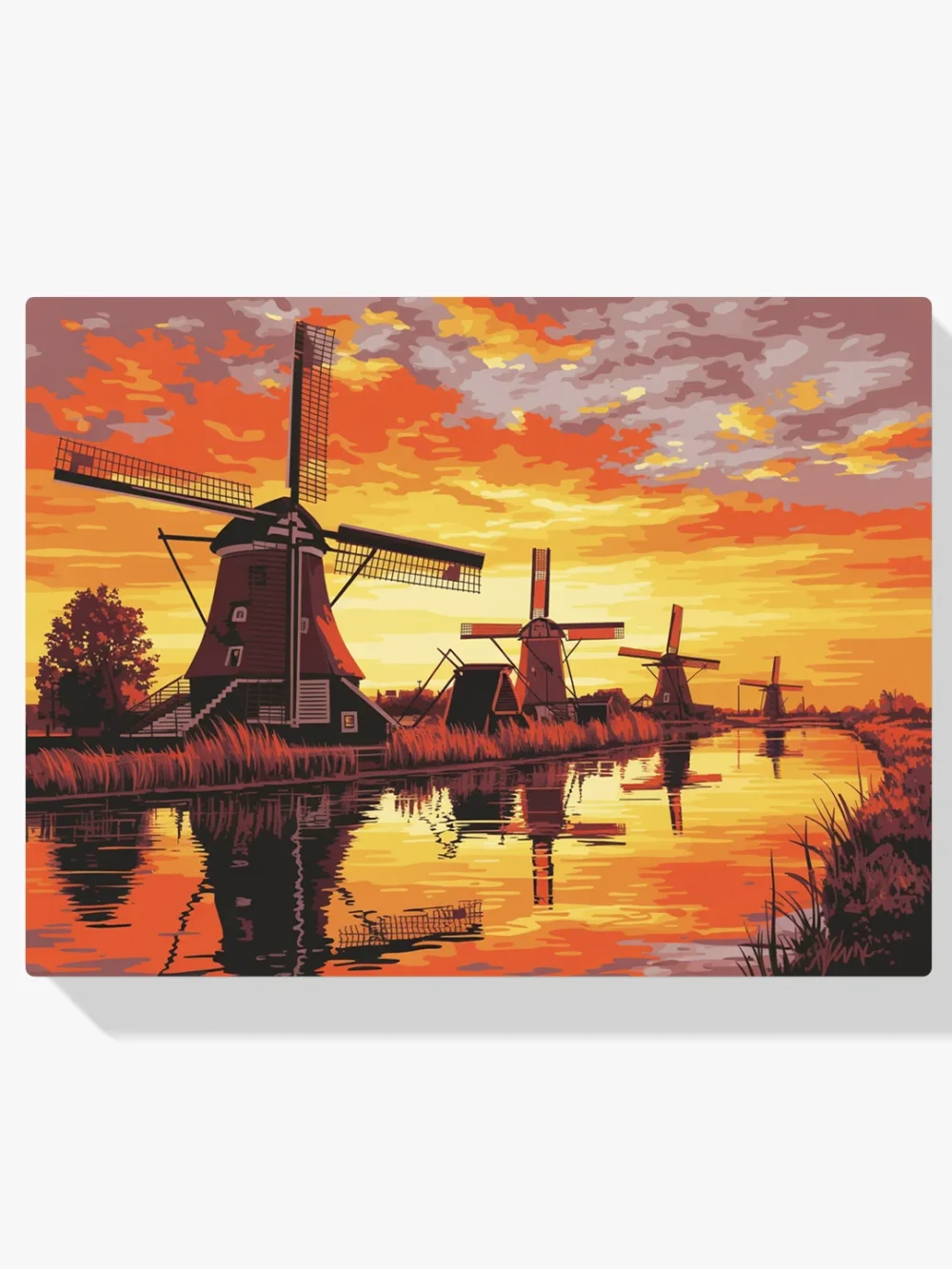 Pintar por Números - Puesta de sol en los molinos de Kinderdijk, foto 1