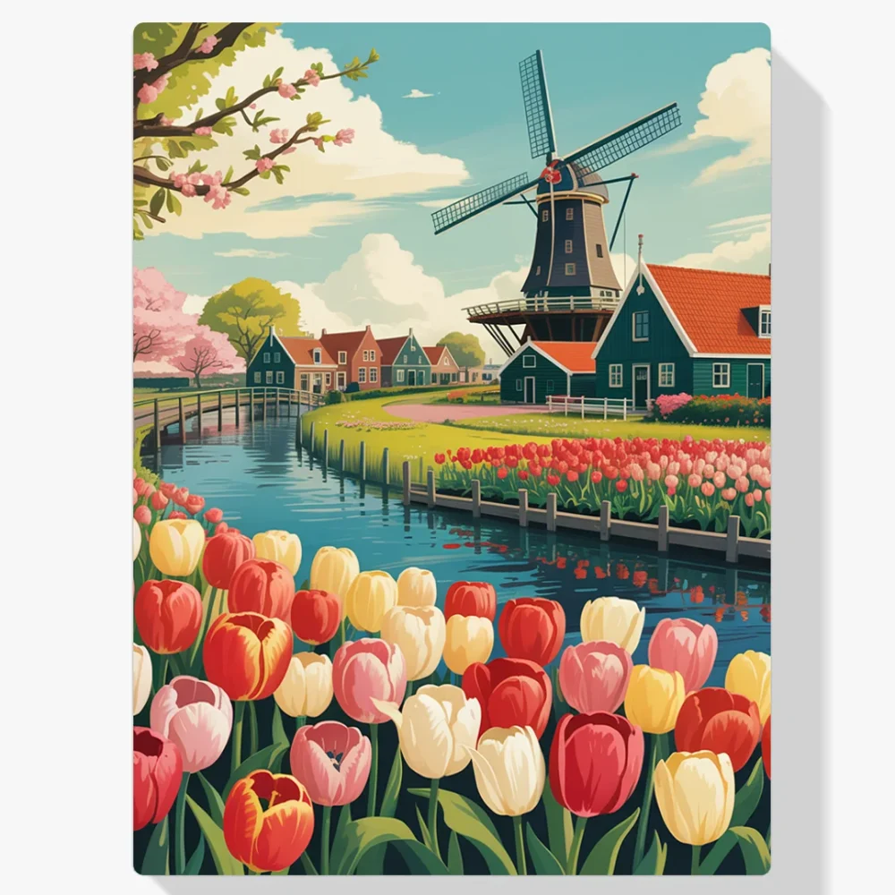 Pintar por Números - Tulipanes y molinos de viento