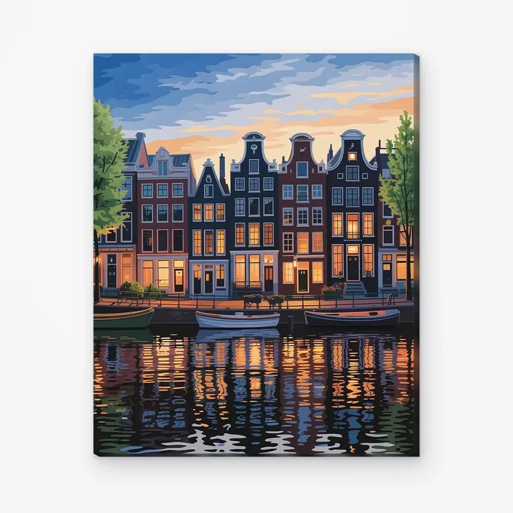 Pintar por Números - Casas del canal de Ámsterdam al atardecer