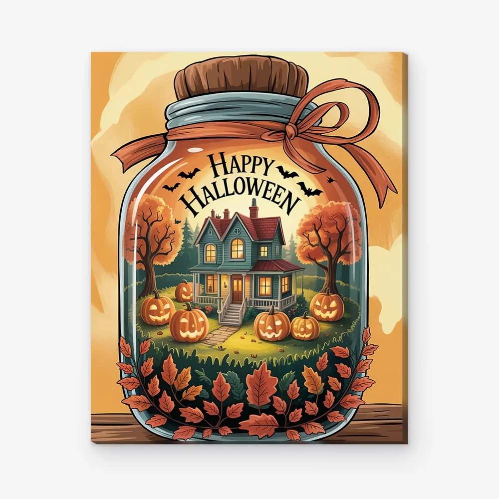 Pintar por Números - Maceta espeluznante con calabazas