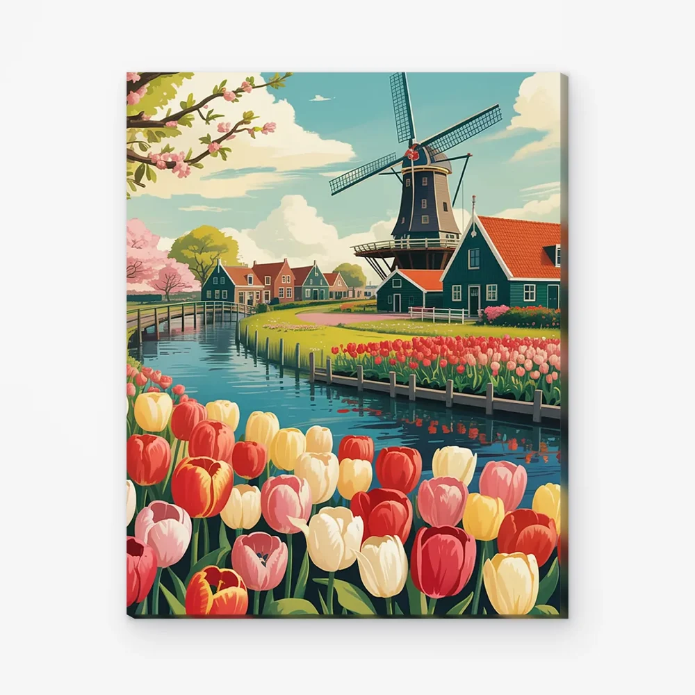 Pintar por Números - Tulipanes y molinos de viento