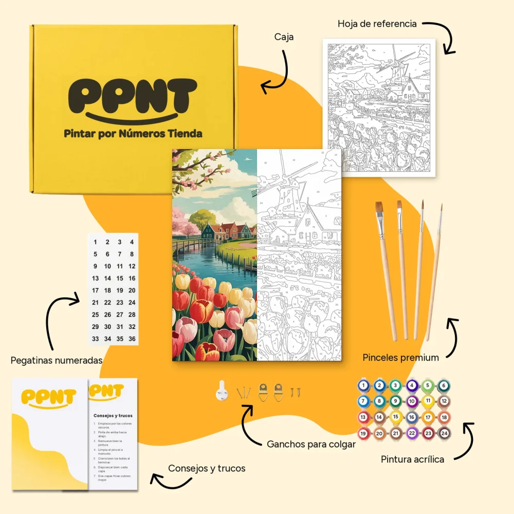 Pintar por Números - Tulipanes y molinos de viento