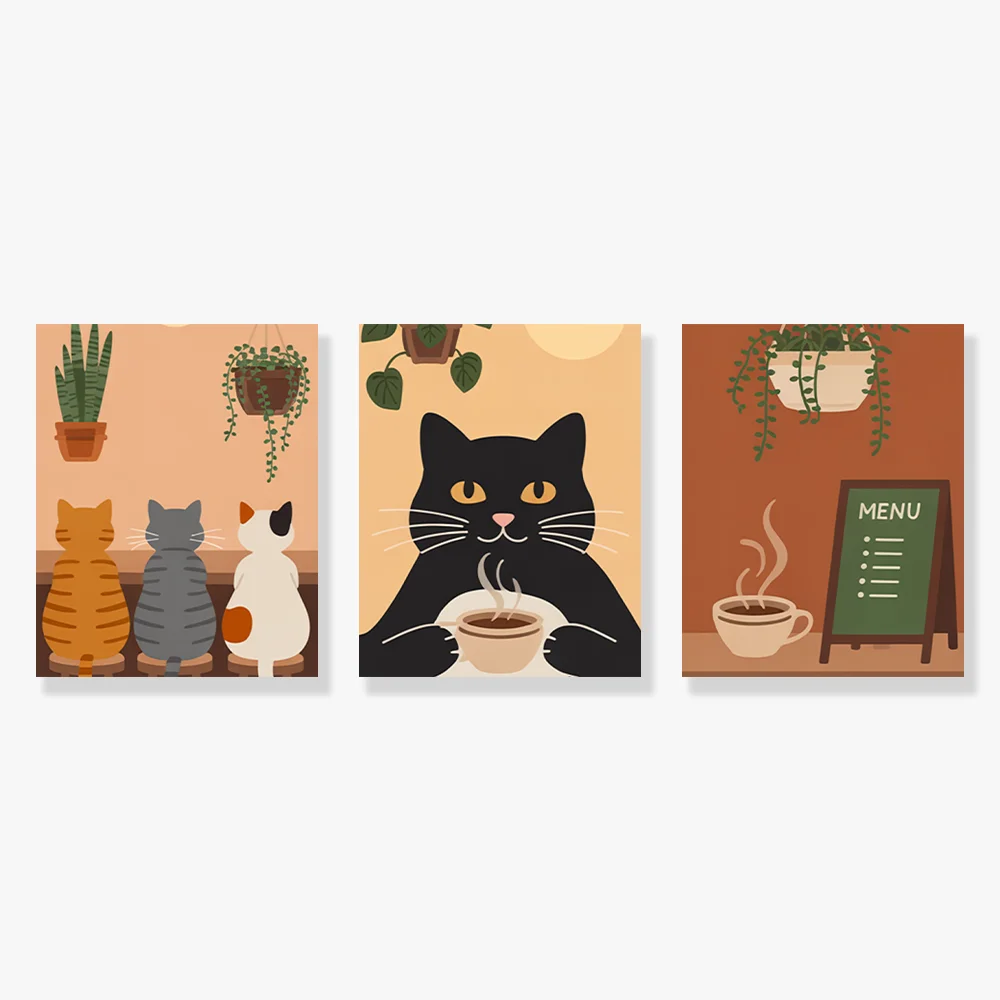 Pintar por números - 3 mini pinturas | Acogedor café para gatos