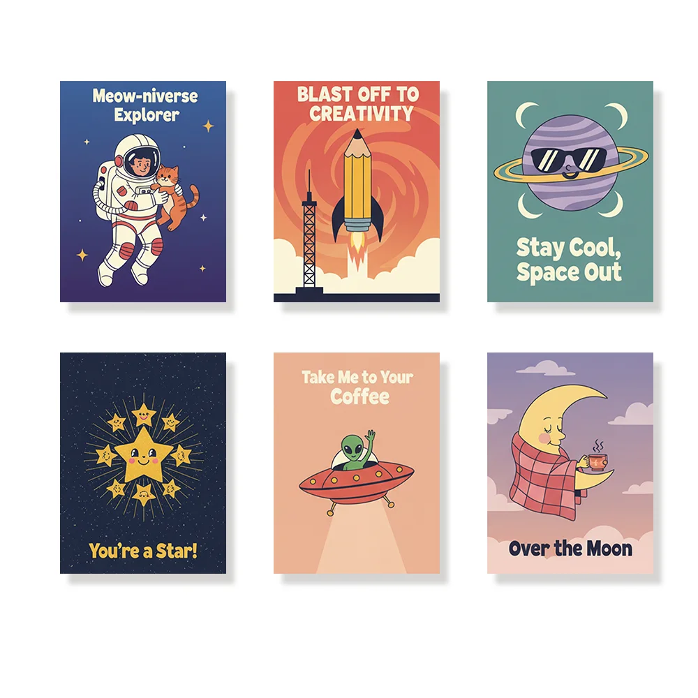 Pintar por números - 6 mini pinturas | Aventuras espaciales extravagantes