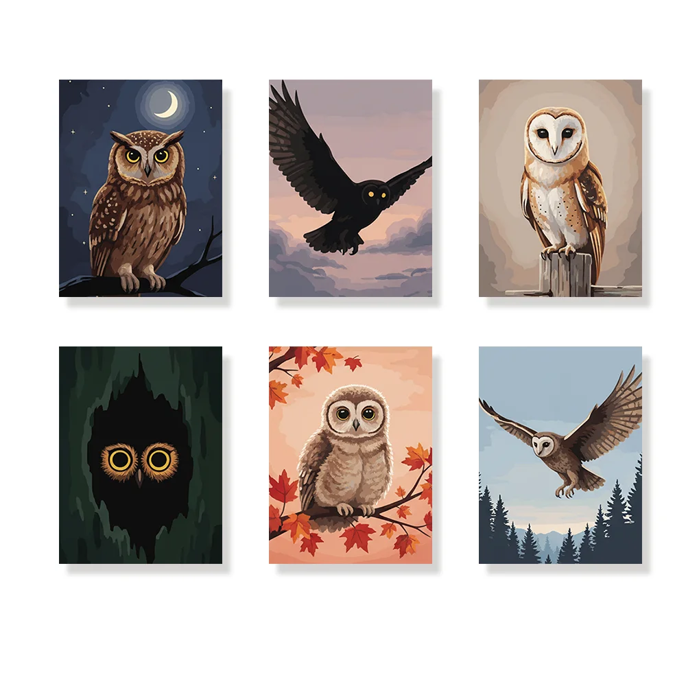 Pintar por números - 6 mini pinturas | Cárabo común al atardecer