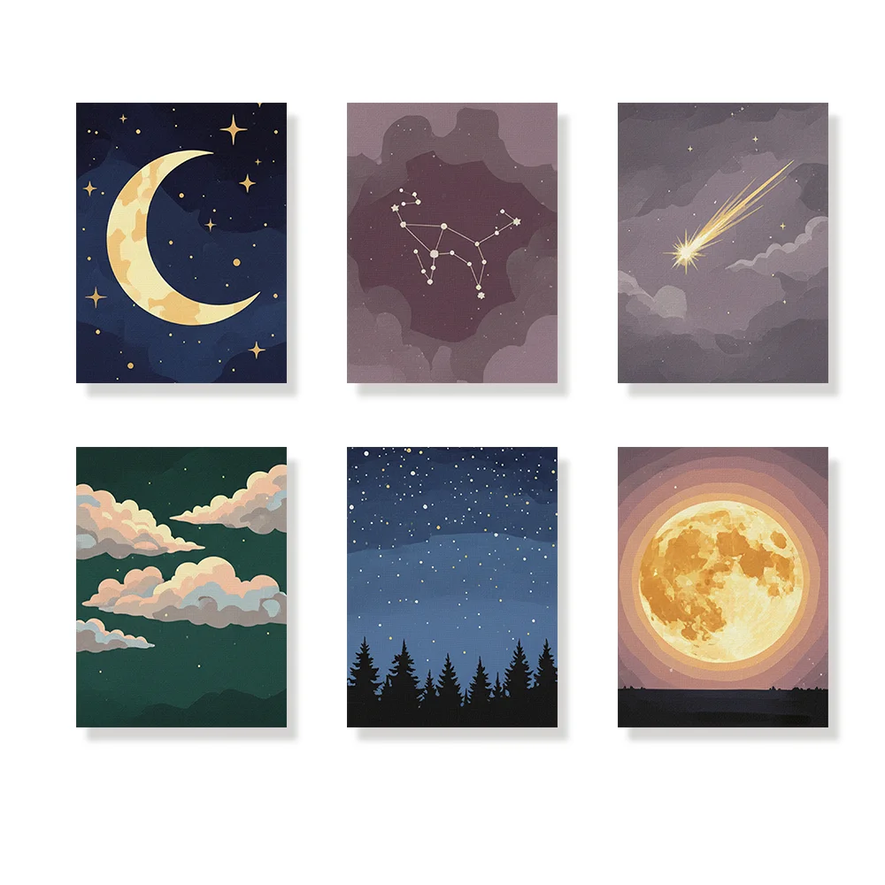 Pintar por números - 6 mini pinturas | Cielo encantado