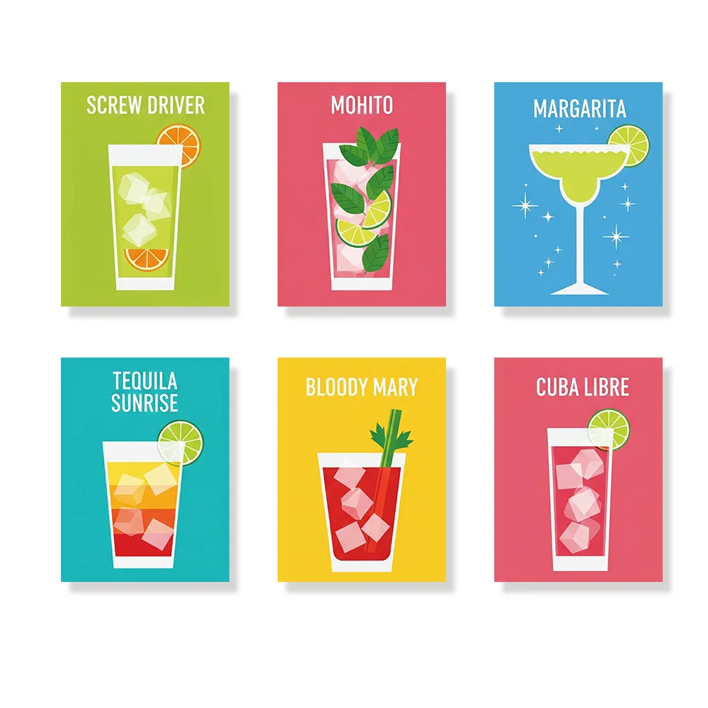 Pintar por números - 6 mini pinturas | Colección Cóctel