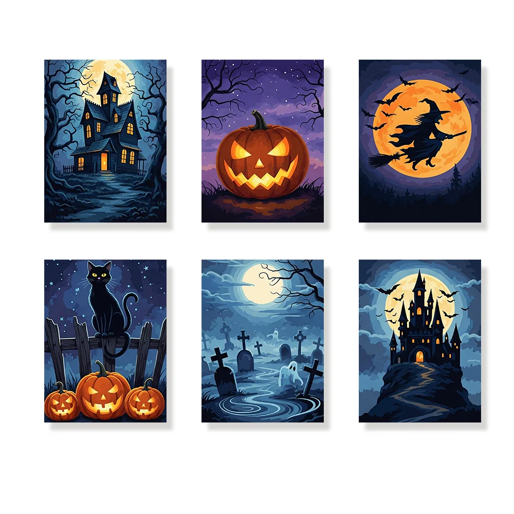 Pintar por números - 6 mini pinturas | Colección Noches Espeluznantes