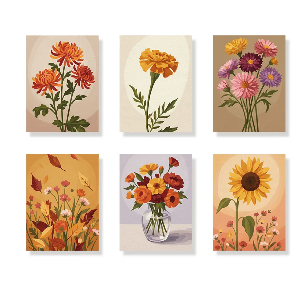 Pintar por números - 6 mini pinturas | Flor de otoño