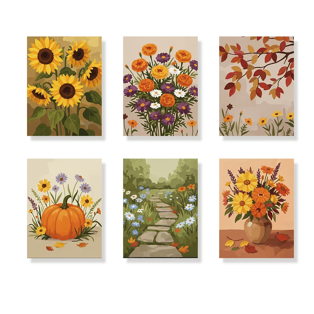 Pintar por números - 6 mini pinturas | Floración estacional