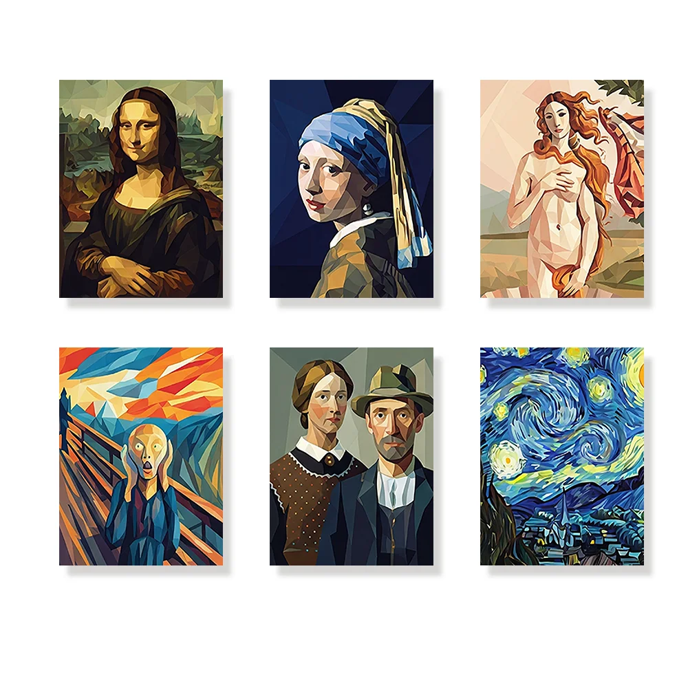 Pintar por números - 6 mini pinturas | Obras maestras geométricas