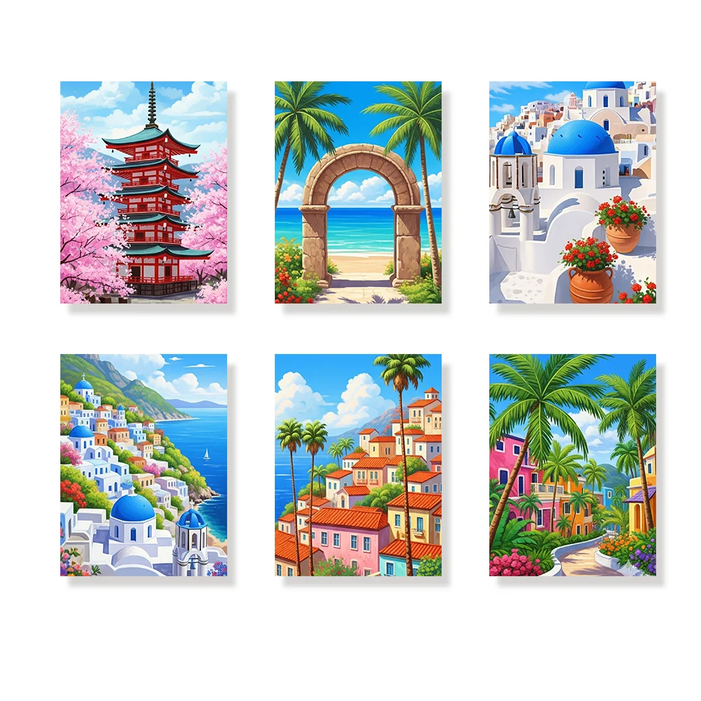 Pintar por números - 6 mini pinturas | Pasión por los viajes en color