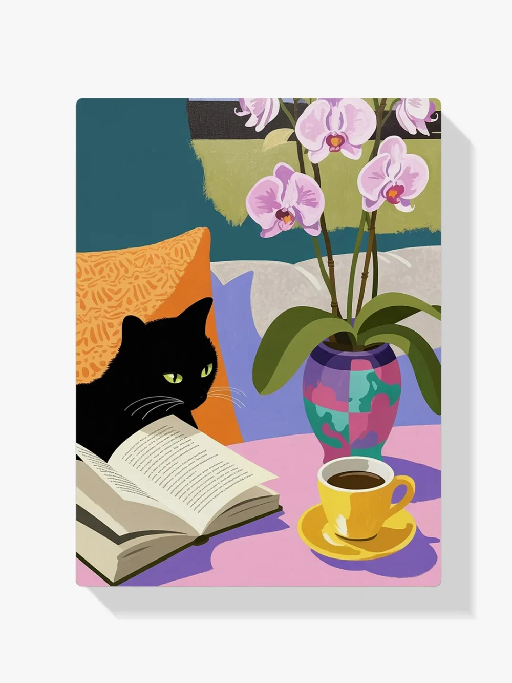 Pintar por Números - Acogedor gato negro leyendo un libro, foto 1