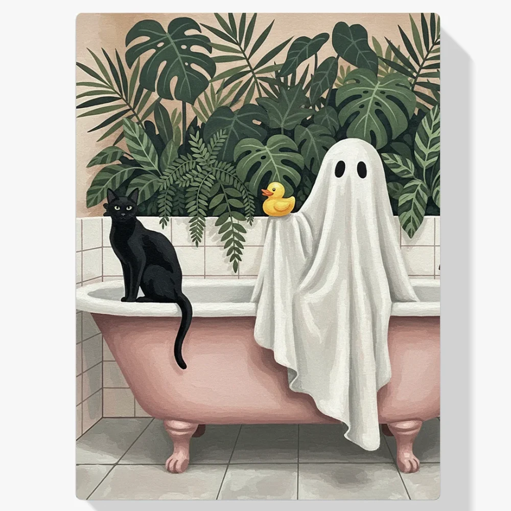 Pintar por Números - Bonito gato fantasma pato en la bañera