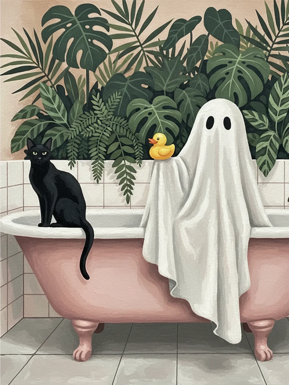Pintar por Números - Bonito gato fantasma pato en la bañera, foto 2