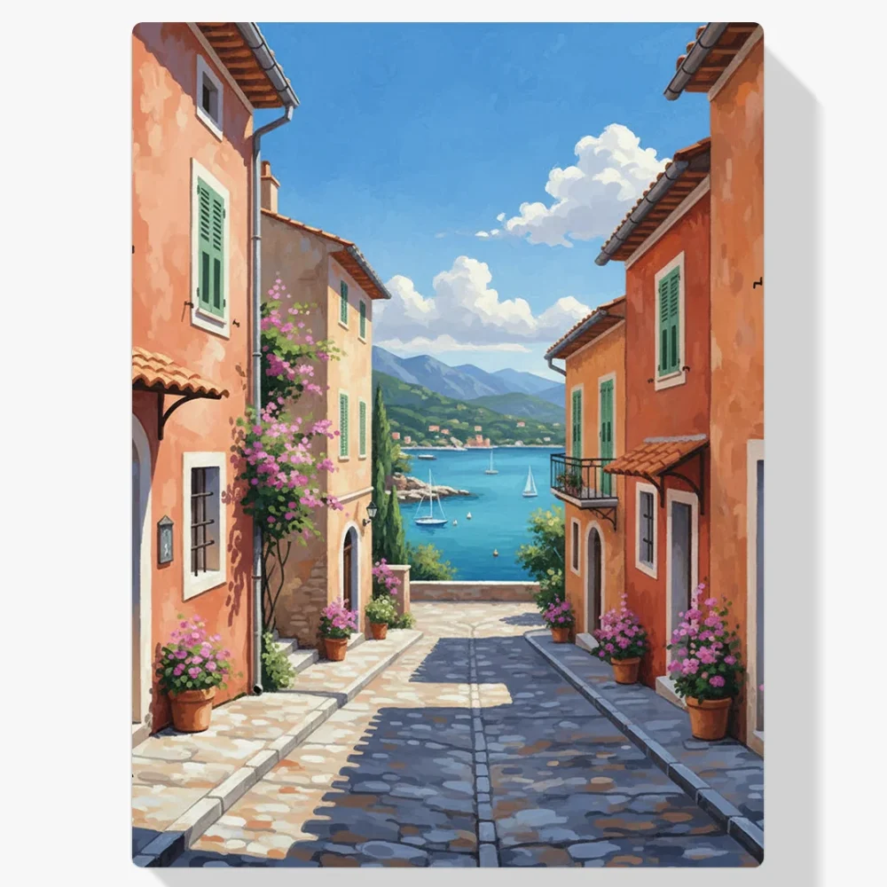 Pintar por Números - Colorido paisaje costero con vistas al mar