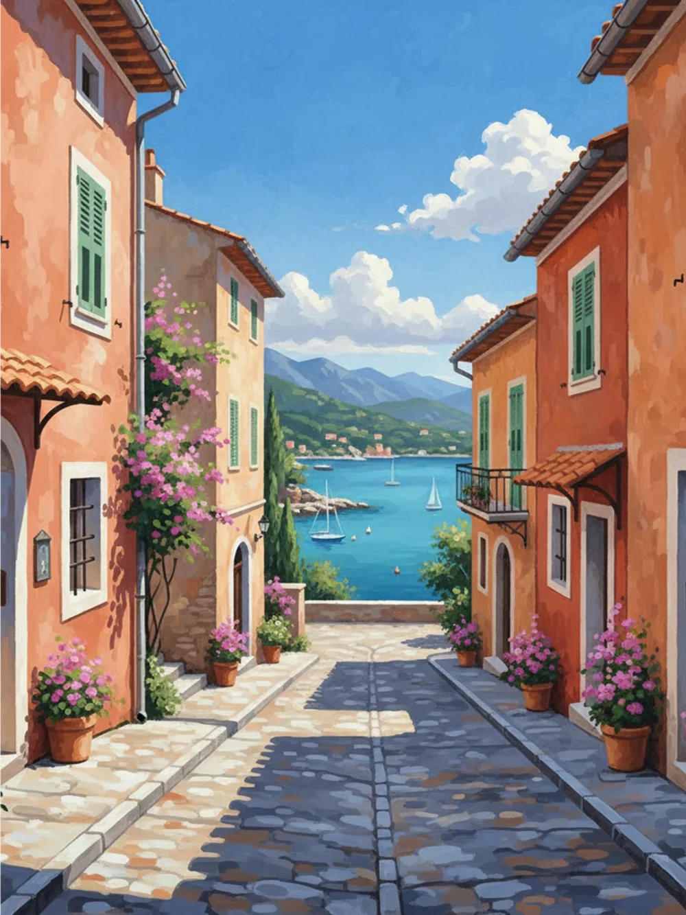 Pintar por Números - Colorido paisaje costero con vistas al mar, foto 2