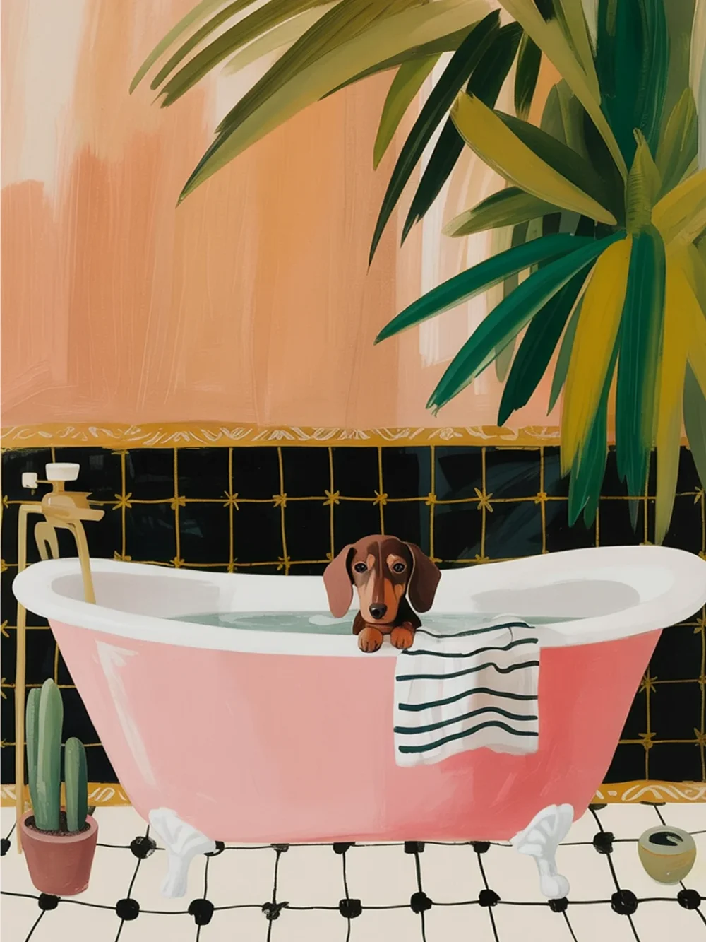Pintar por Números - Dachshund en la bañera, foto 2