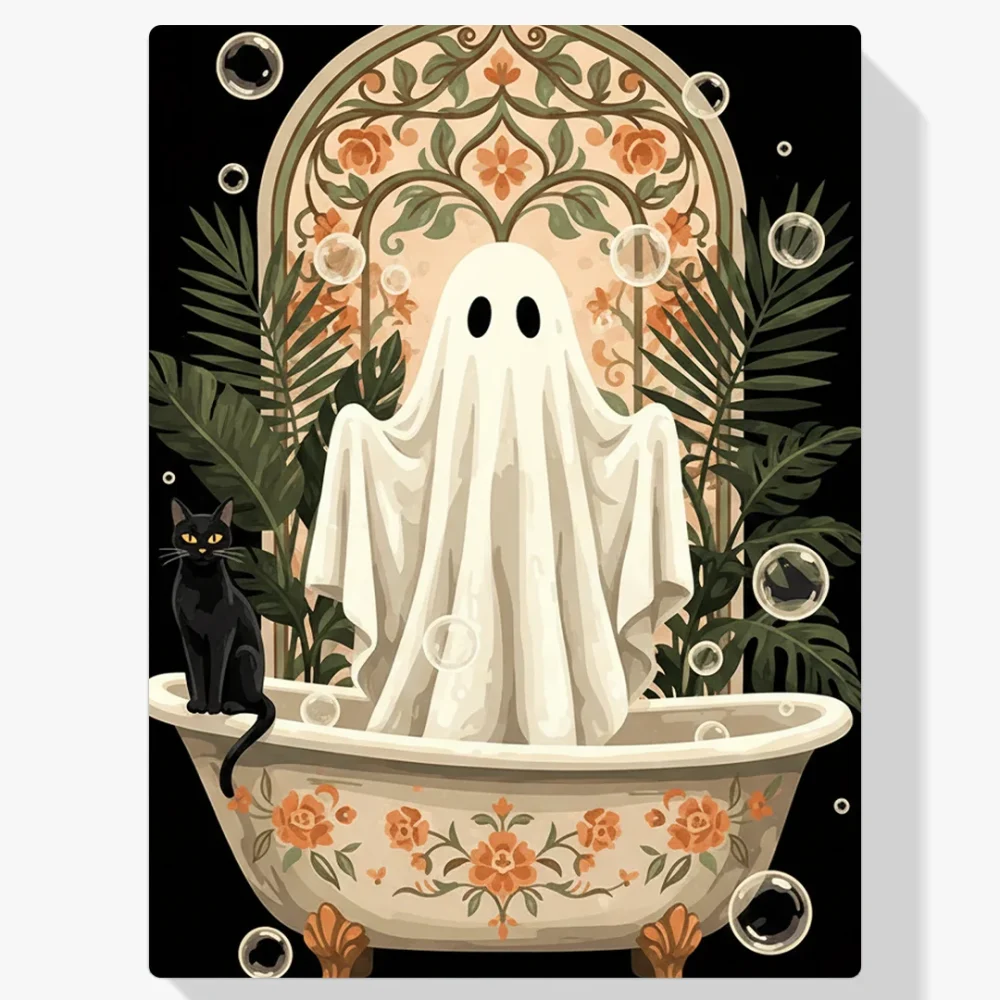 Pintar por Números - Fantasma y gato en la bañera