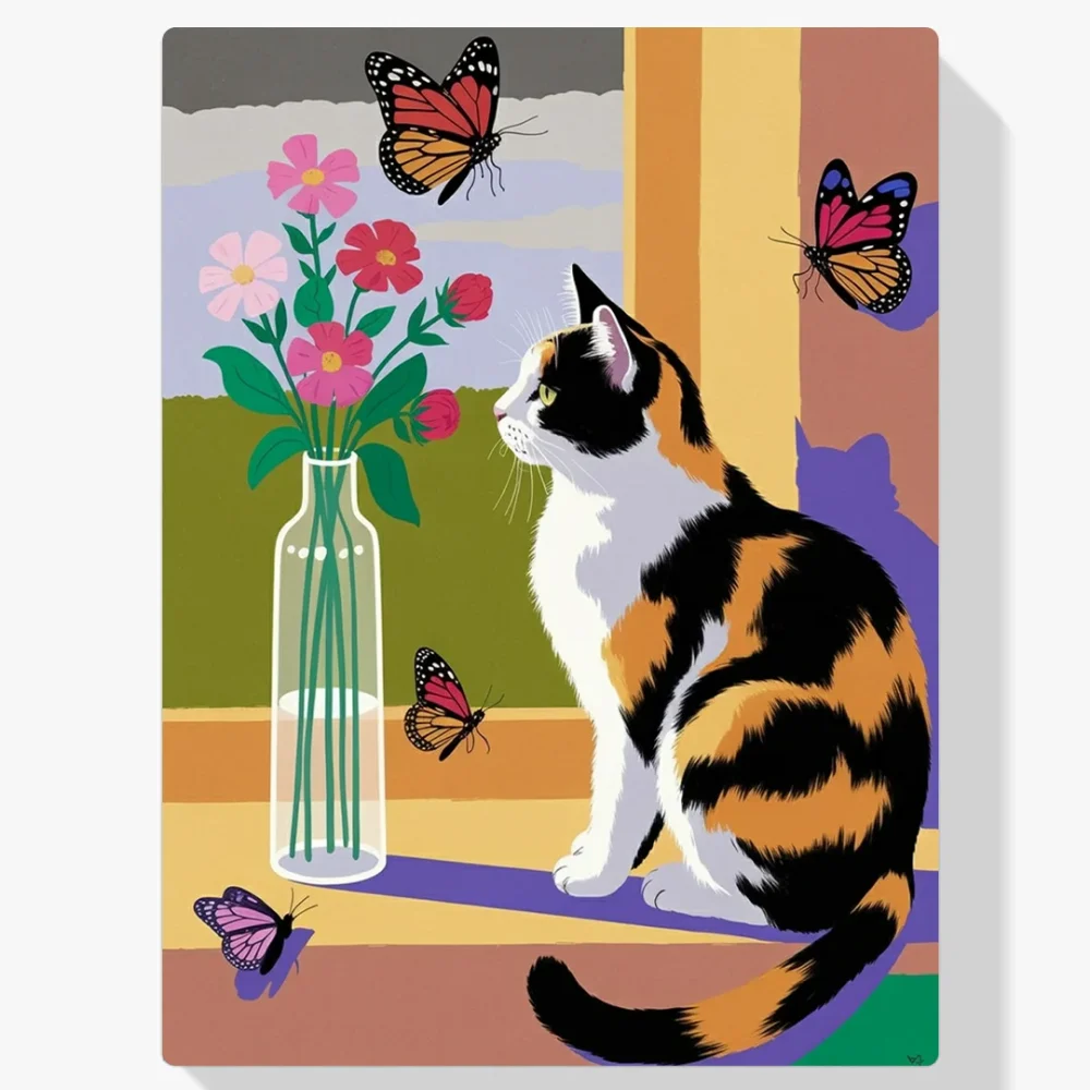 Pintar por Números - Gato atigrado floral