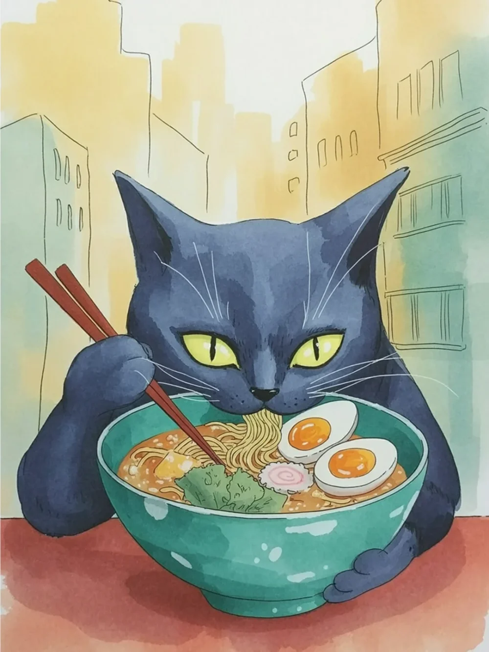 Pintar por Números - Gato comiendo ramen, foto 2