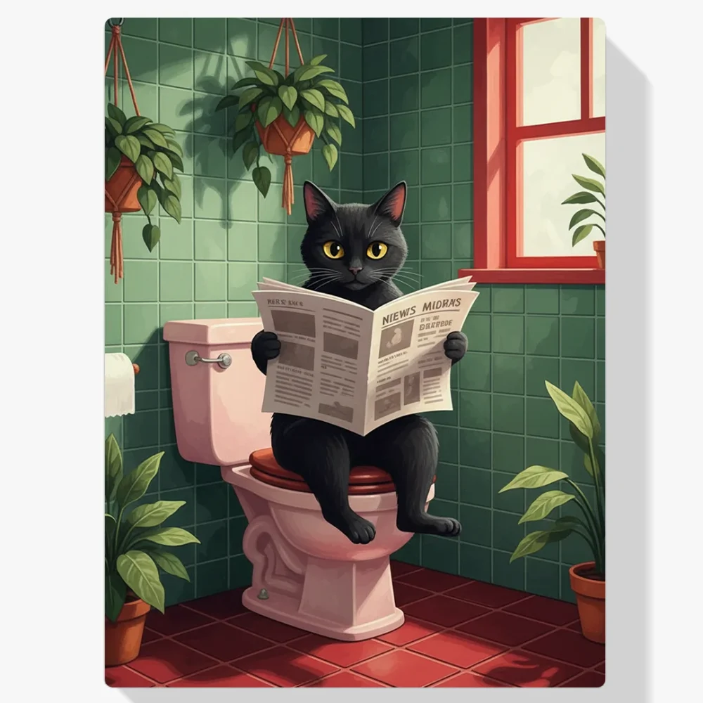 Pintar por Números - Gato en el baño leyendo el periódico