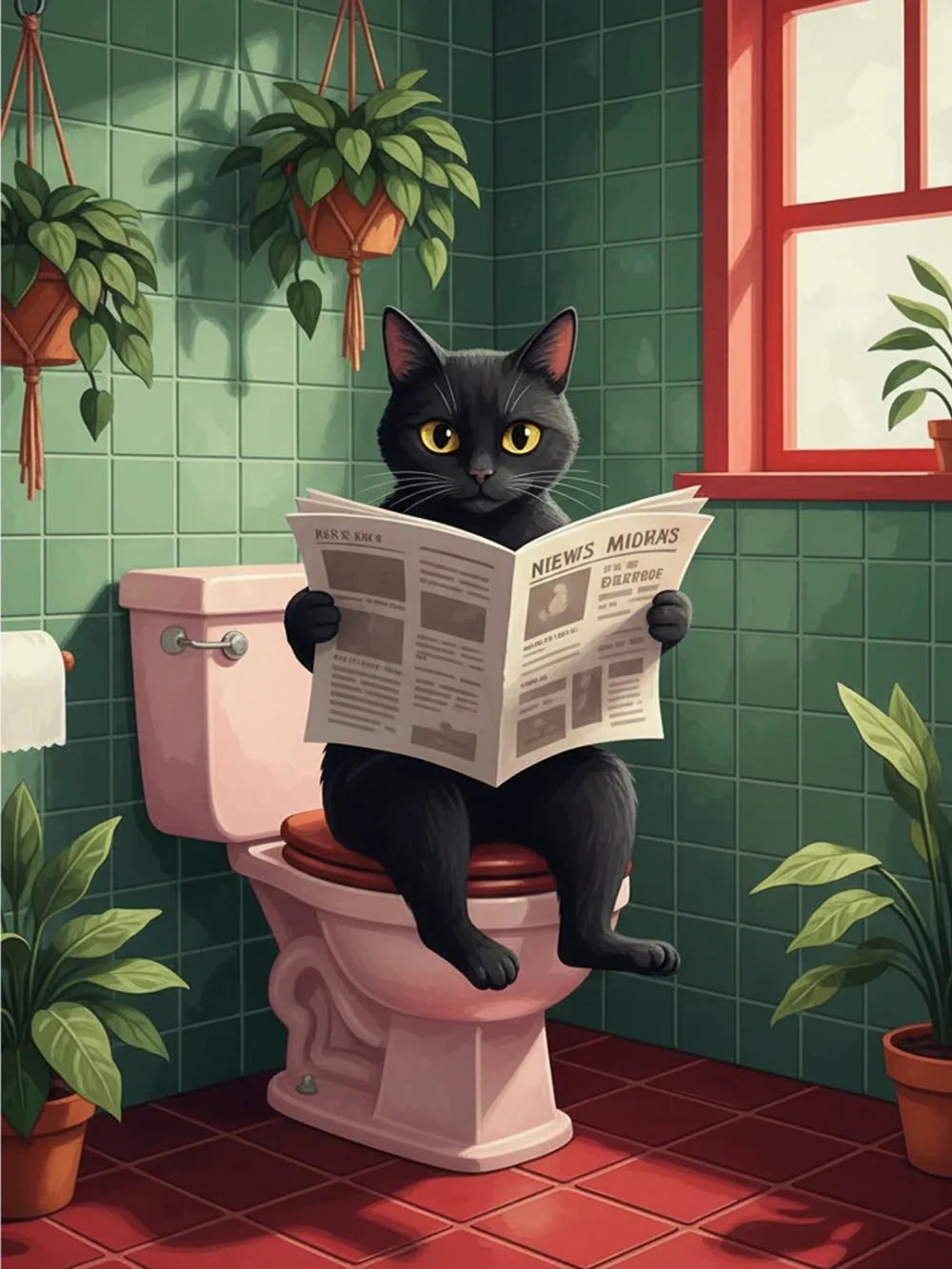 Pintar por Números - Gato en el baño leyendo el periódico, foto 2